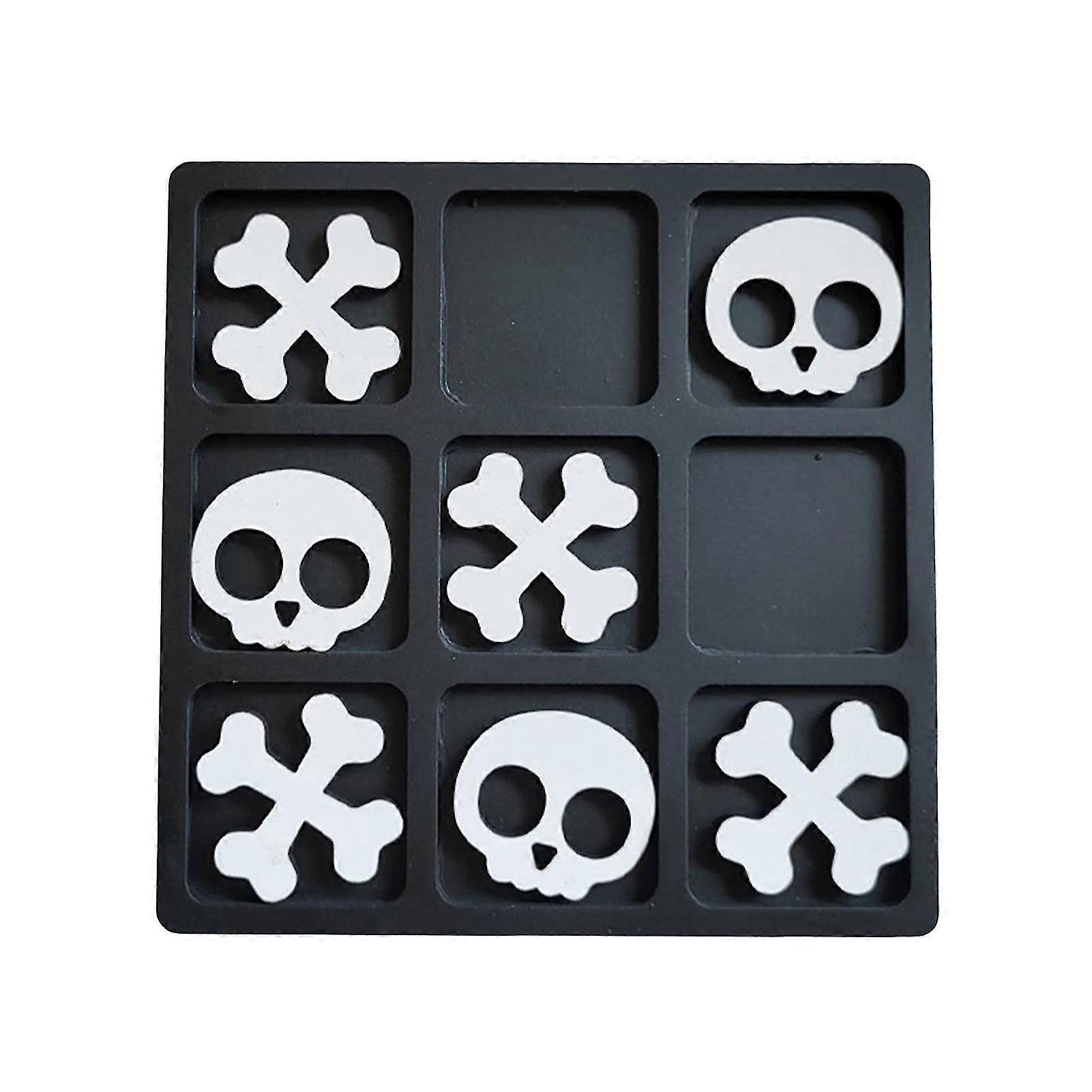 Halloween Wooden XO Board Game with Skull Bone Chess Two-Player Logical Thinking Training Kids Educational Brain Teaser Puzzle Desktop Chess Toy
