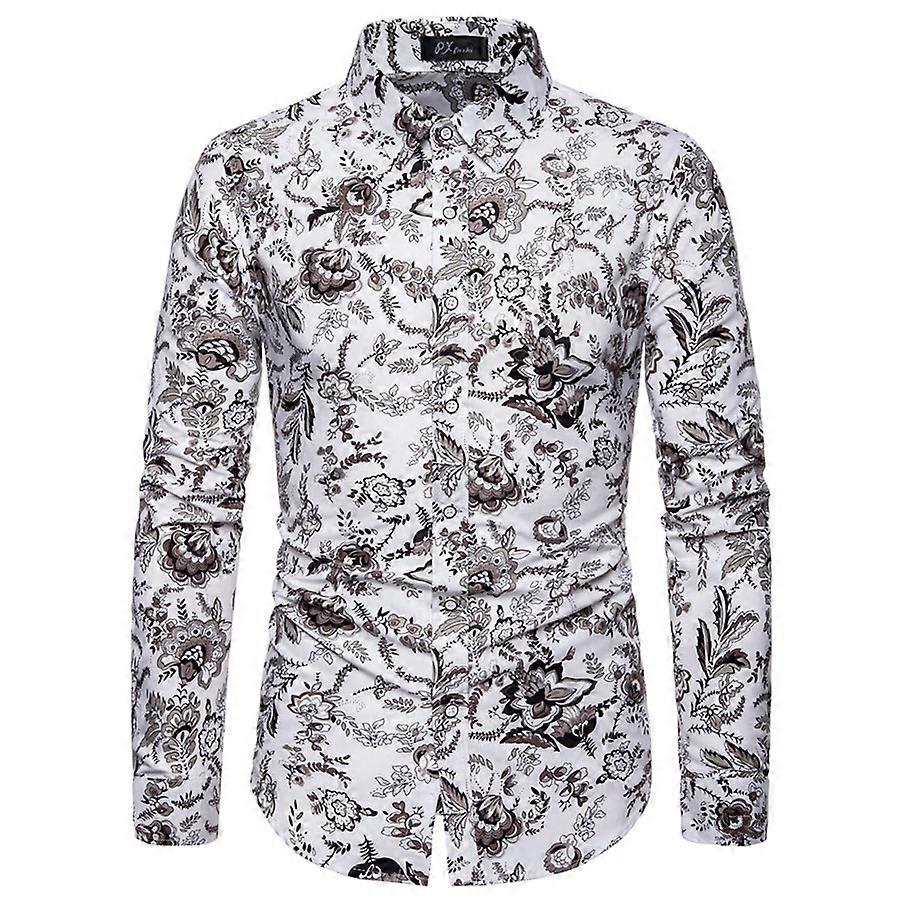 Men's Long Sleeve Printed White Shirt