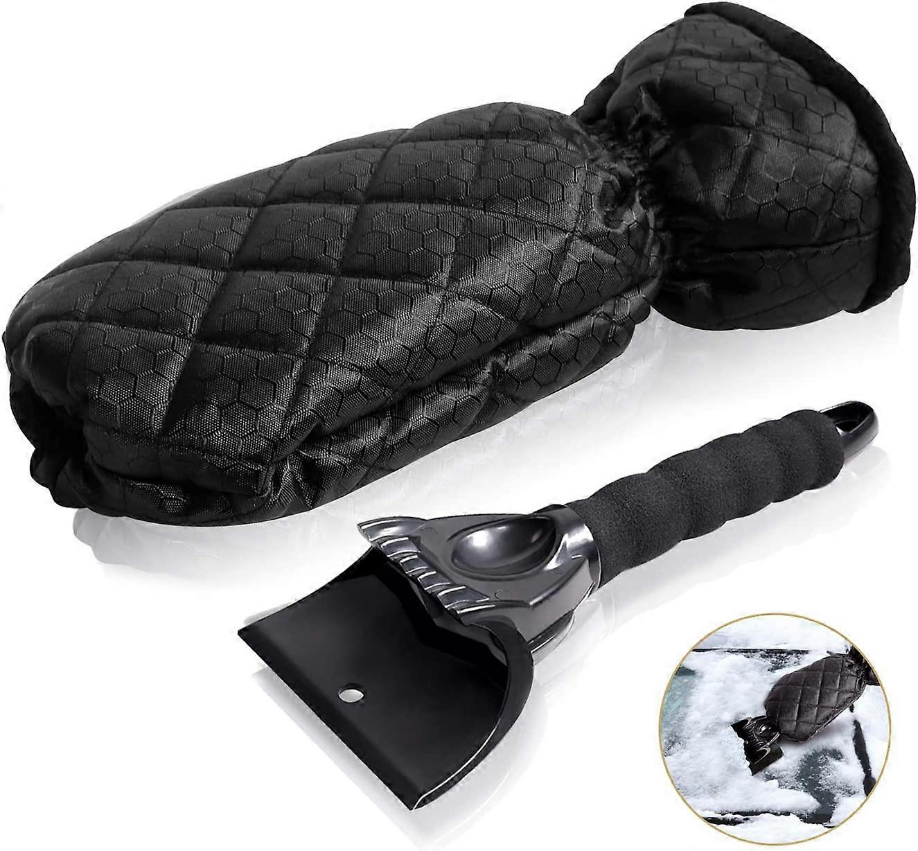 Ice Scraper - Car Ice Scraper with Thick Fleece Lined Waterproof Ice Scraper Glove with Non-Slip Grip for Car Windshield and Window (Black)