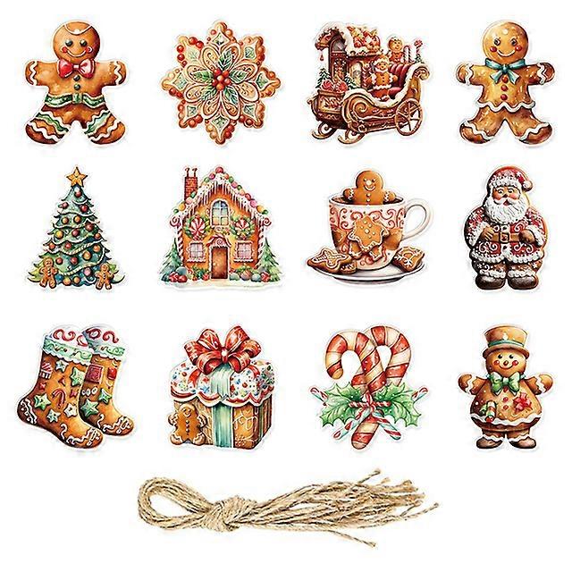 12pcs Christmas Gingerbread Man Tree Hanging Ornaments Merry Christmas Decorations Paper Pendant New Year Xmas Navidad Gift Tags