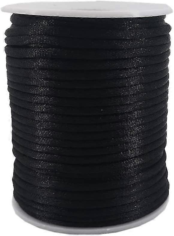 3mm μαύρο σατέν καλώδιο rattail καλώδιο μετάξι κινεζικό νήμα κόμπων για την κατασκευή κοσμήματος, καρούλι 50 υάρδων