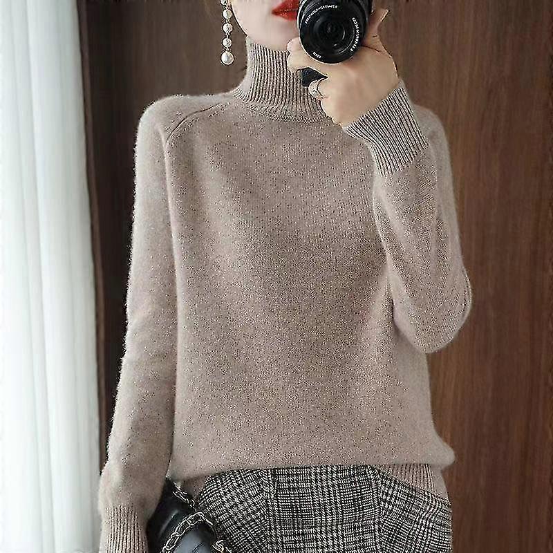 Damen Rollkragenpullover Kaschmirpullover Herbst und Winter Einfarbiger Strickpullover