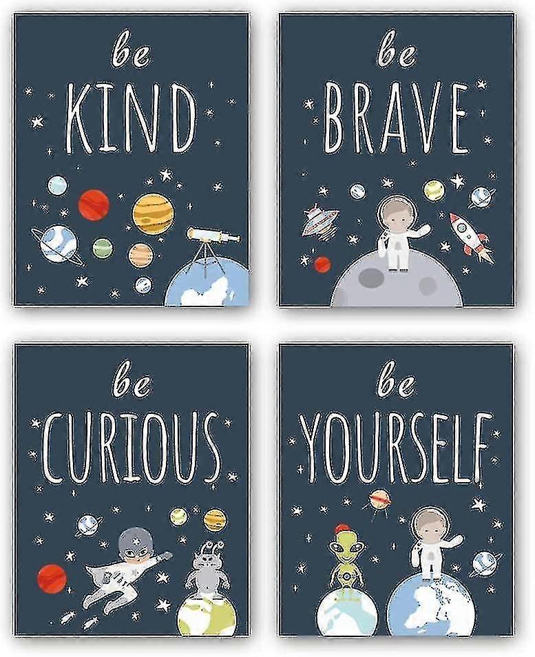 Frameless Inspirational Art Prints Outer Space Planet Wall Art Paintings Set Of 4 8"x10"