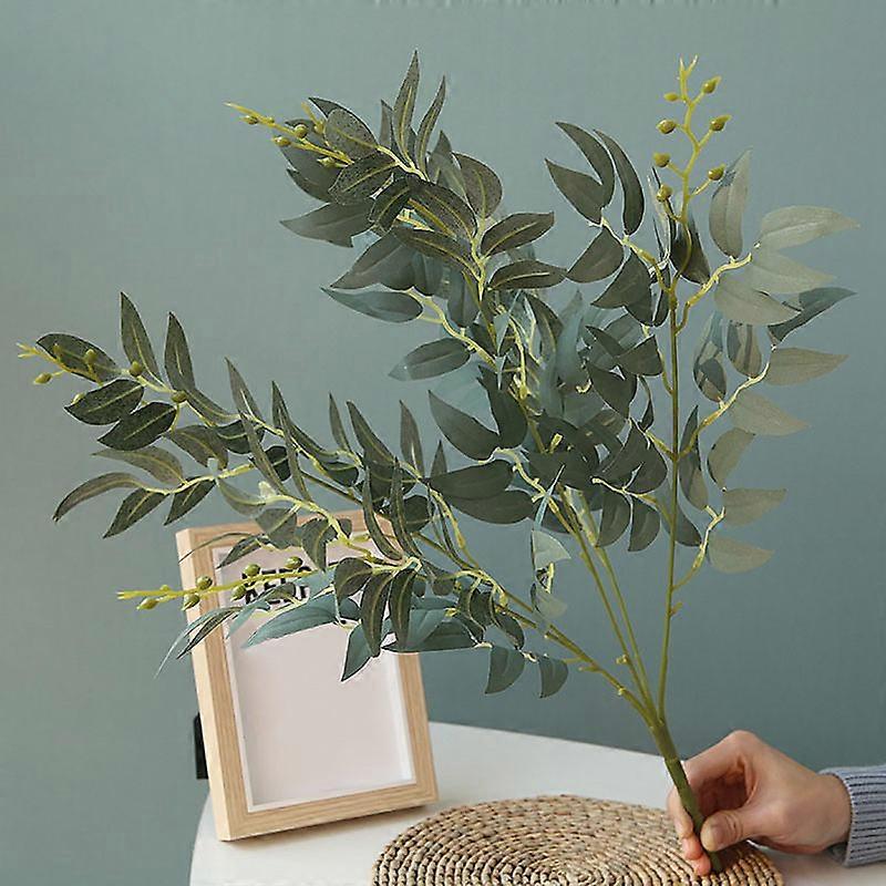 Artificial Willow Leaves Green White Fake Plants DIY Faux Bouquet Artificial Foliage for Home Wedding Forest Party Decor