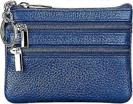 Women's Genuine Leather Coin Purse Mini Pouch Change Wallet with Keychain,Blue