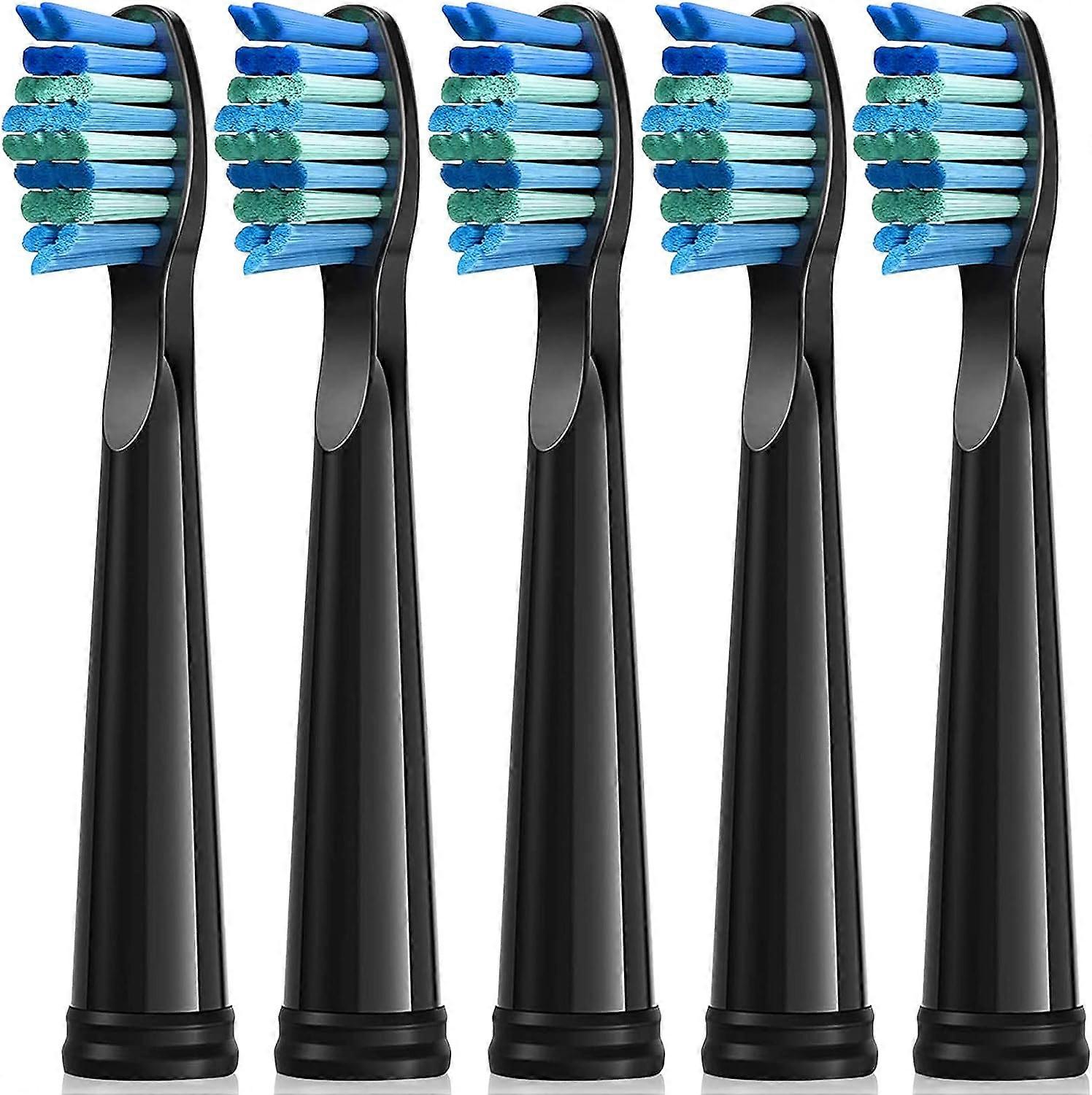 Replacement Brush Heads (Black Brush Head) 5pc Fit For Fairywill D7/D8/FW507/FW508/FW551/FW2011/FW917/FW959/FW515/Seago SG E9 Electric Toothbrush Soft