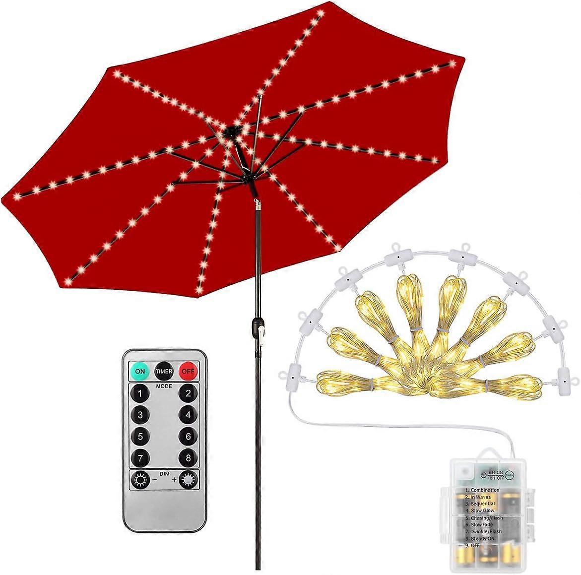 LED Umbrella String Lights, 104 LED String Lights with Remote Control, 8 Lighting Mode Umbrella Lights Battery Operated