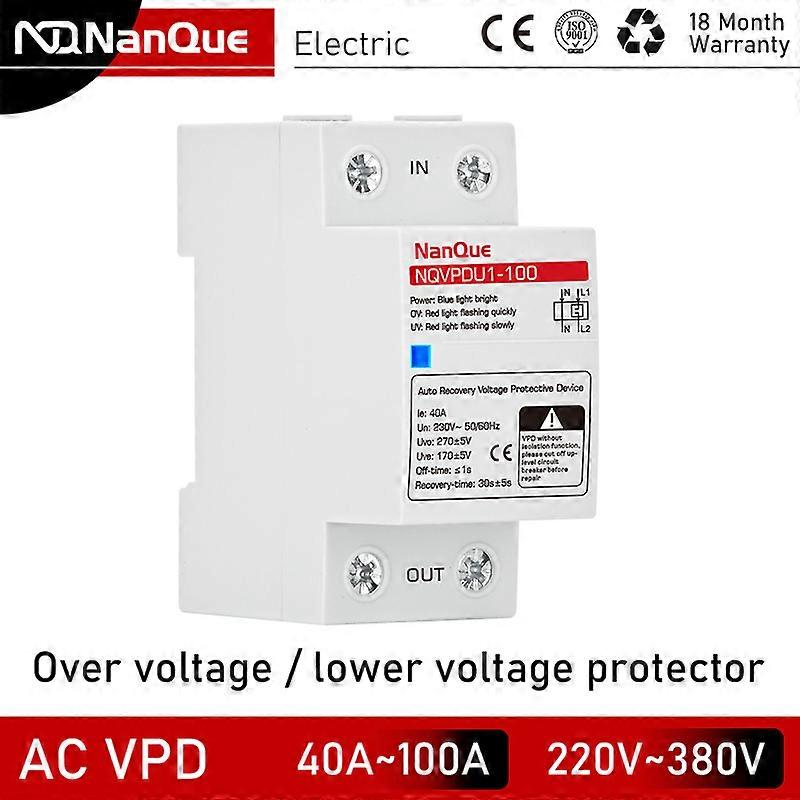 Single Light Over Under Voltage Protector 220V 230V 110V Automatic Recovery 40A 63A 2P AC Electrical Lower Voltage Protector