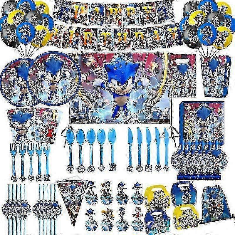 漫画ソニックパーティー用品男の子の誕生日パーティー使い捨て食器セット紙皿カップナプキンベビーシャワーデコレーション