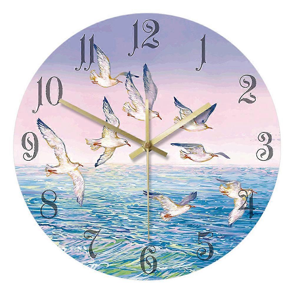 Ultra-quiet Clock Acrylic Wall Clock Seagull Pattern Hanging Clock No Battery