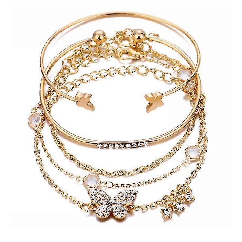 Women Girls Boho Gold Chain Bracelets Set - Stackable Open Cuff Wrap Bangle