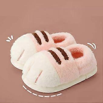 Winter Cute Cat Paw Designer House Women Fur Slippers Floor Mute Bedroom Lovers Warm Plush Shoes Ind