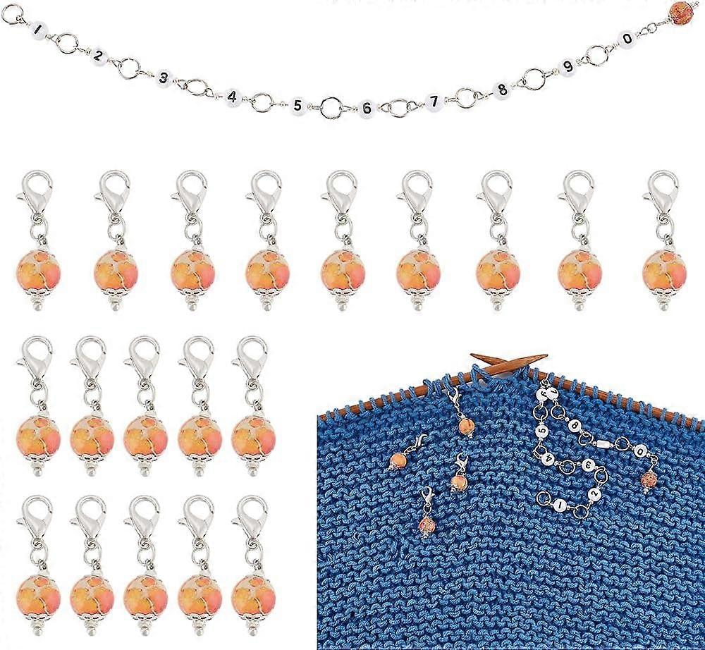 Numbers 0 to 9 Knitting Stitch Markers Jasper Charm Knitting Row Counter Chains with Acrylic Bead for Knitting Crochet Weaving Tracking Project