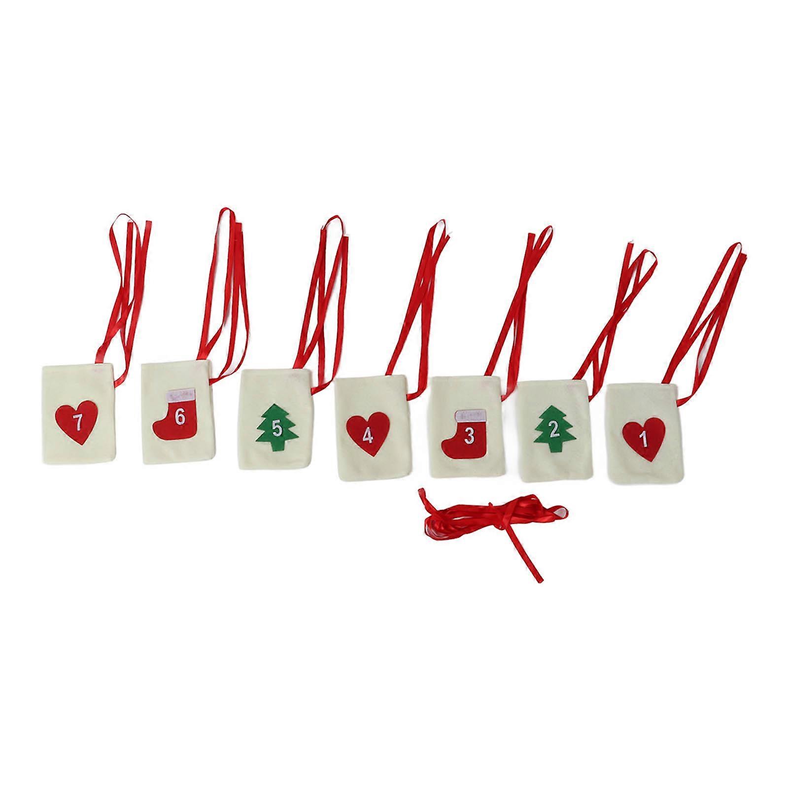 Christmas Calendar Countdown From 1 to 7 Red Ribbons Advent Decoration for Family Tradition