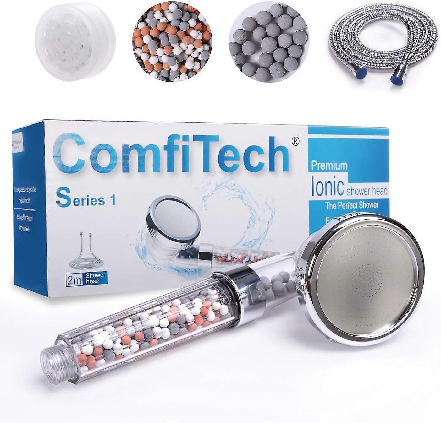 Shower Head, Water Saving Anti-Limescale Shower Head with 2M High Pressure Hose Three-Level Filtering Filter System