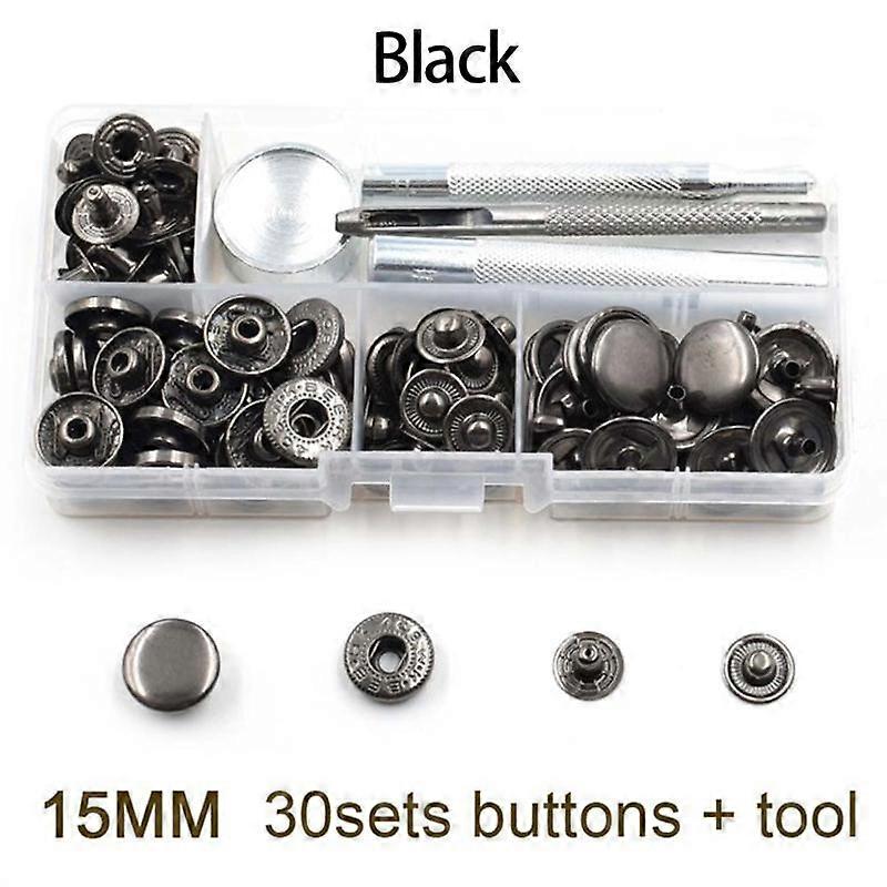 30 sets +Manually Install Tools Boxed Metal Buttons 15mm Snap Buttons Snaps Rivets