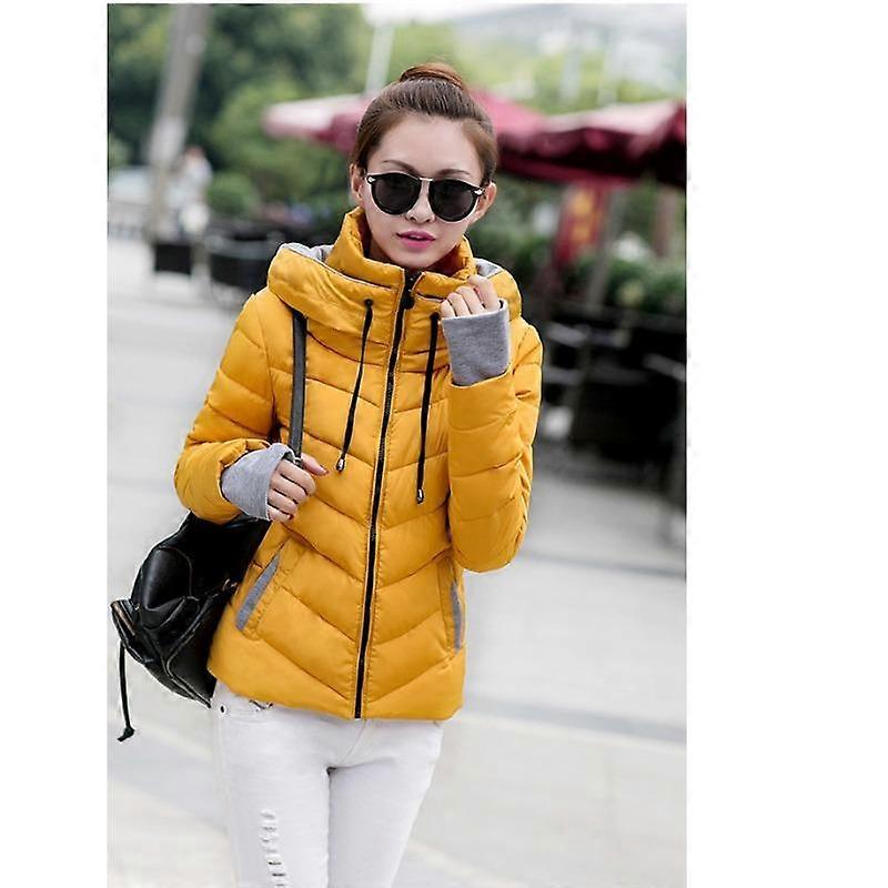 Vinterjacka Damkläder Damparkas Tjockare Ytterkläder Enfärgade Kappor Korta Dam Smal Bomull Vadderade Bastoppar
