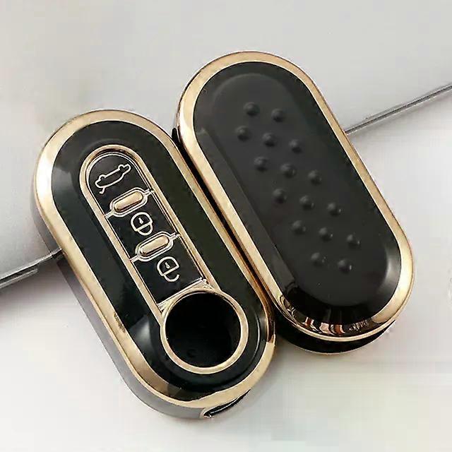 3 Buttons TPU Gold Edge Car Flip Folding Key Case Cover For Fiat 500 Remote Key Shell Holder Protecor Keychain Accessories MXP