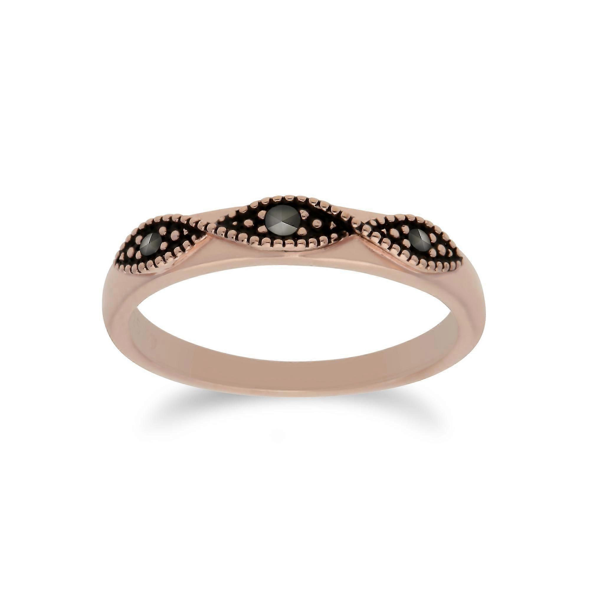 Rose Gold Plated Marcasite Twist Design Ring in 925 Sterling Silver 224R033201925