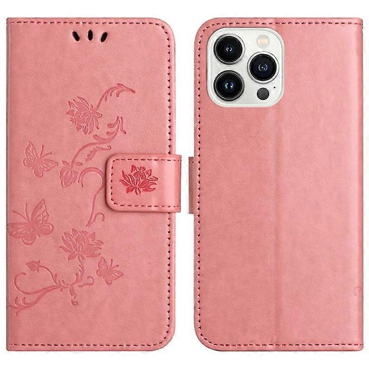 Compatible For iPhone 16 Pro Case PU Leather Wallet Phone Cover Butterfly Flower Pattern