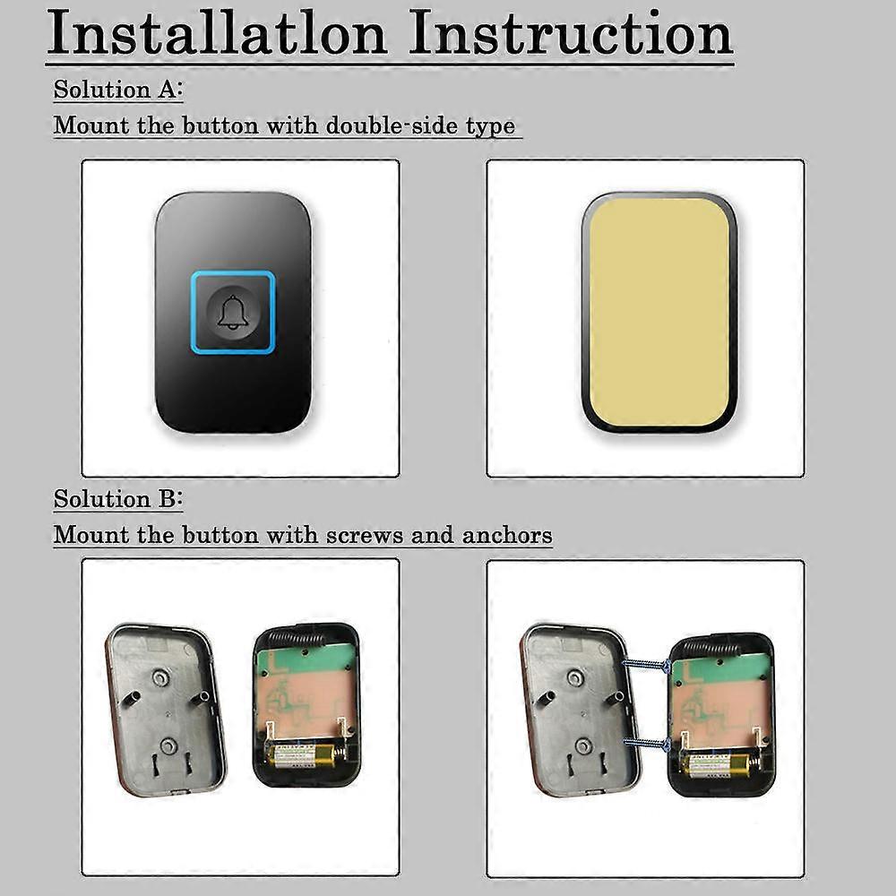 Wireless Waterproof Doorbell With Led Light, 300m Range, 2 Buttons, 1 Receiver