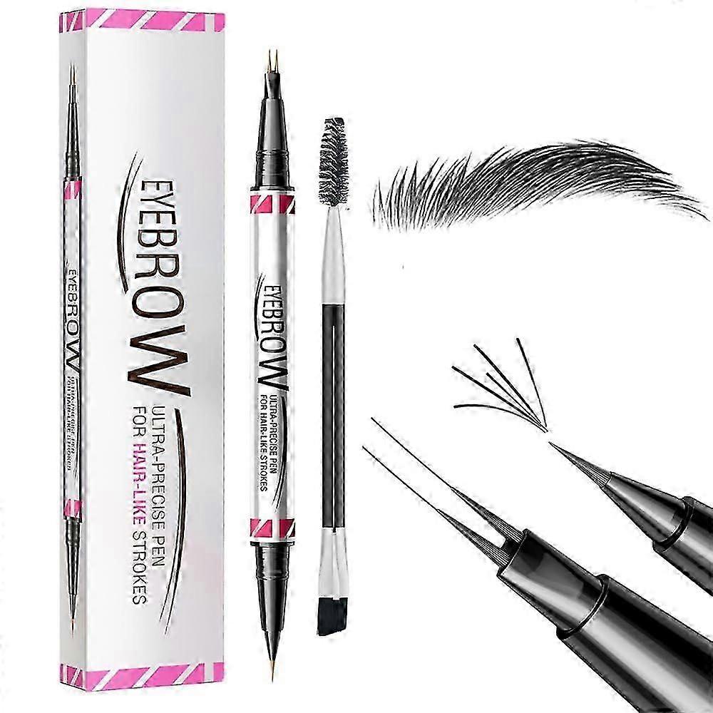 Eyebrow Pen, Brow Pencil 2-in-1 Dual-Ended Microblading Eyebrow Pencil with Micro-Fork-Tip & Precise Brush-Tip, Create Natural Hair-Like Brows, Last A