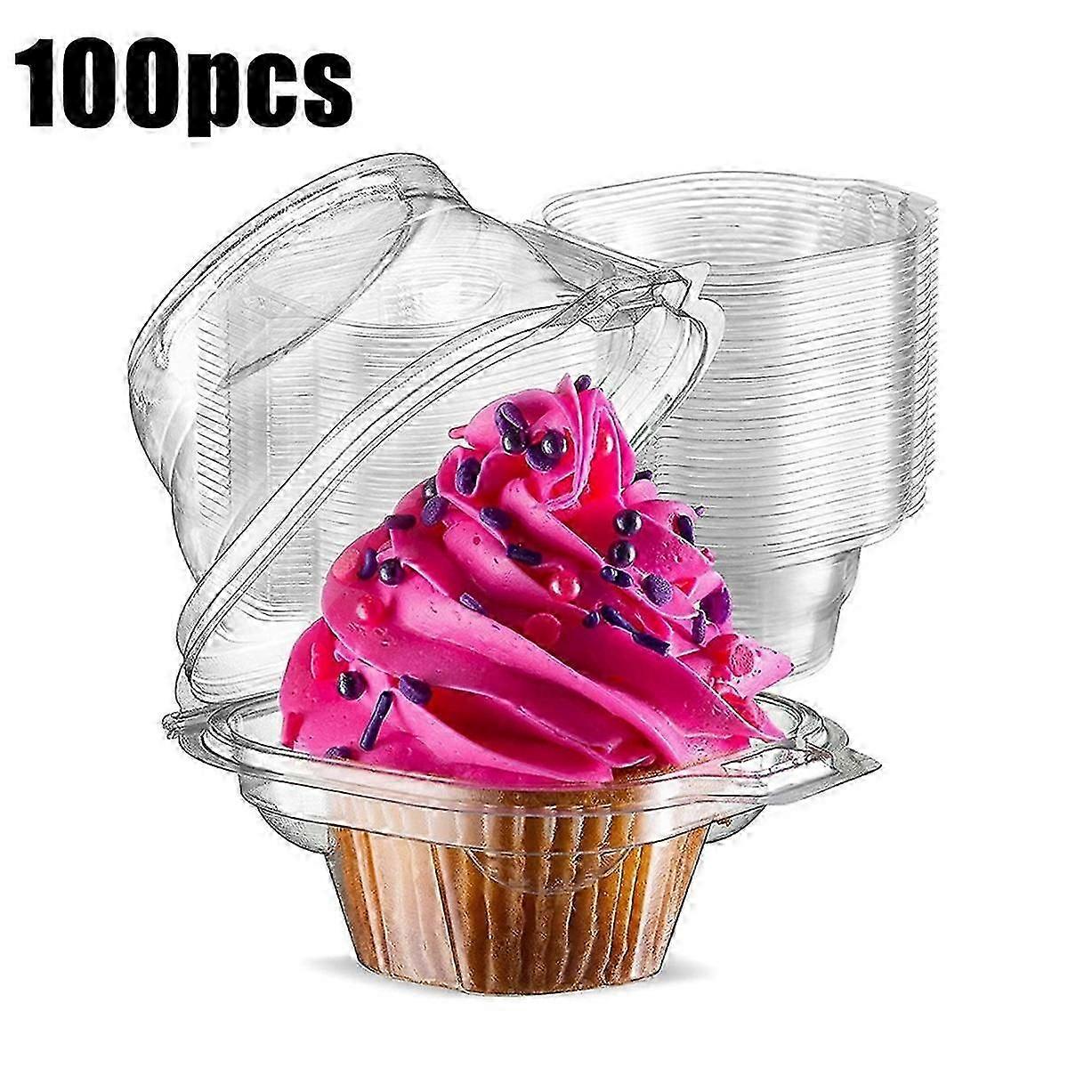 Individual Cupcake Containers, 100 Pcs Clear Cupcake Boxes, Cupcake Holders With Lid, Single Compar