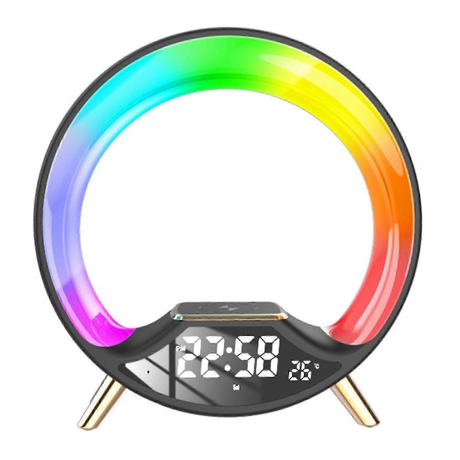 Bluetooth-compatible Speaker With Color Circle Light Clock Stereo Surround Bass Music Box For Office Desk Home