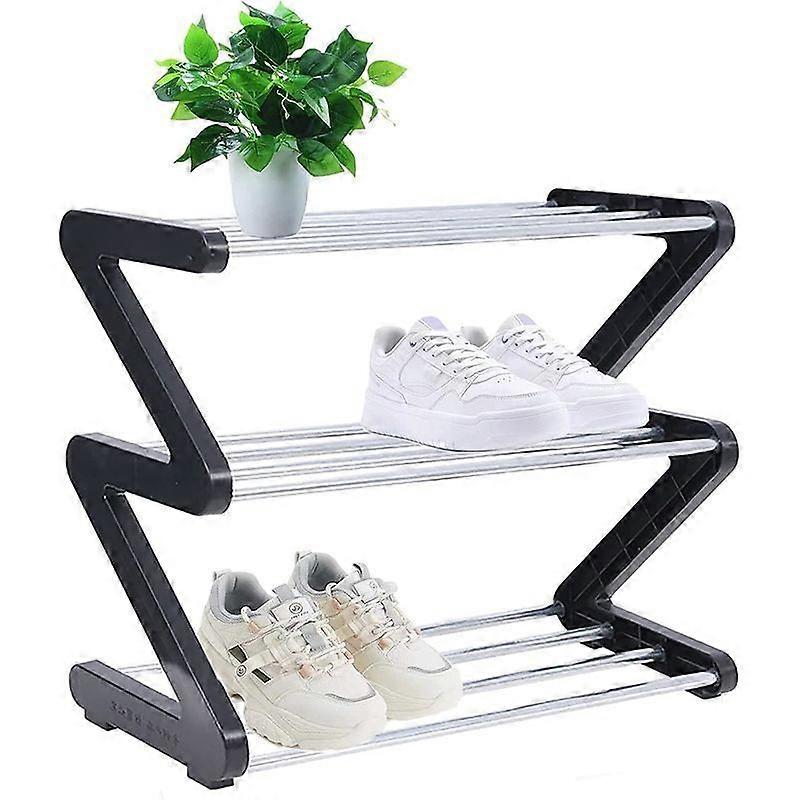 Minglan Tier Small Shoe Rack - Small Shoe Rack - Stable and Narrow Shoe Storage - Storage Organizer for Closet Entry Hallway Quick Assembly - Black