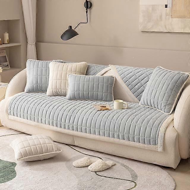 Checked Quilted Plain Sofa Cover Velvet For Living Room L Shape Sofa Winter 2 3 4 Seater Couch Slipcover Anti -Slip Armrest Towel