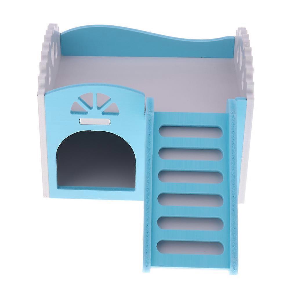 Wooden Hamster House Rat Exercise Funny Ladder Toy Bed Nest Blue