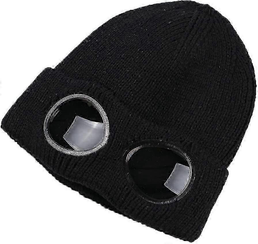 Unisex Wool Knitted Goggles Beanie, Warm Winter Stylish Hat Autumn Outdoor Sports Cap Fashion Womens Indoor Leisure Heat