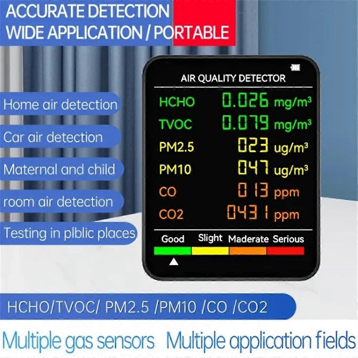 6 in 1 Multifunctional Air Quality Tester LCD Display Wall Mounted
