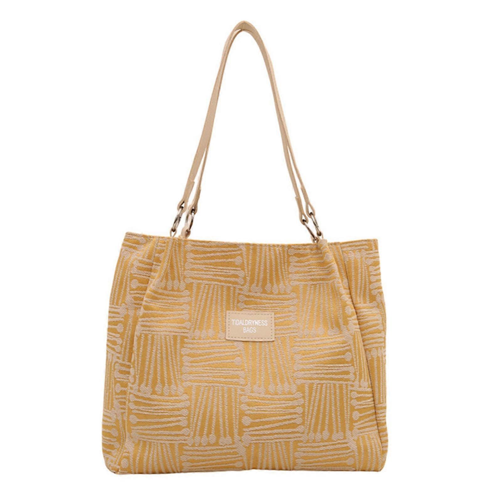 Elegant Canvas Axelväska Rymlig Shoppingväska Höst Vinter Tillbehör Underarm Handväska För Dagligt Bruk Gul