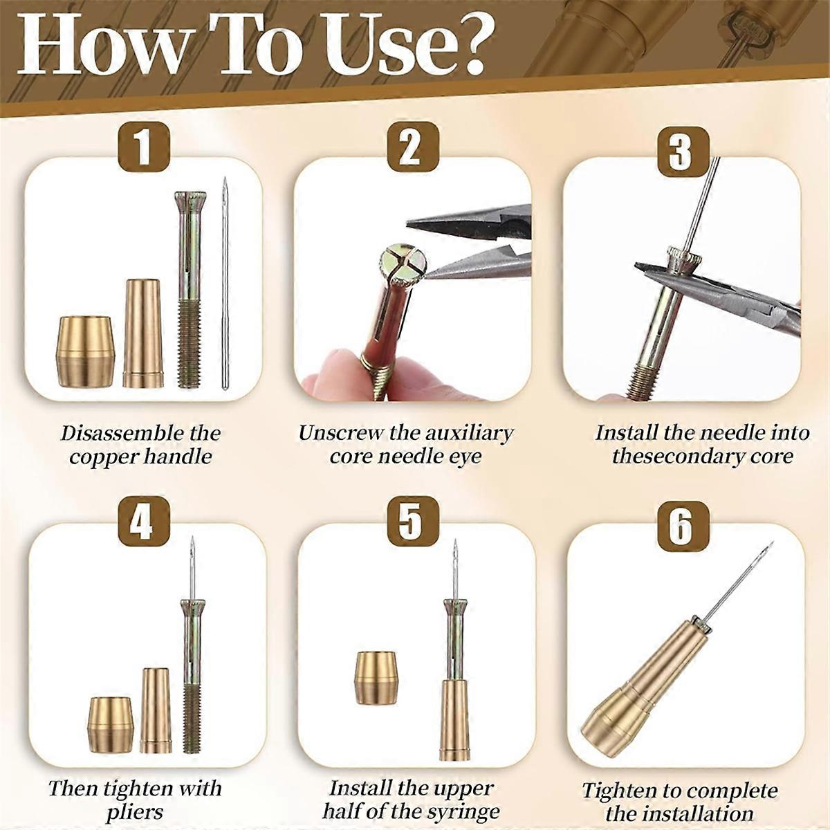 14 PCS Leather Sewing Awl Needle Set with Copper Handle,