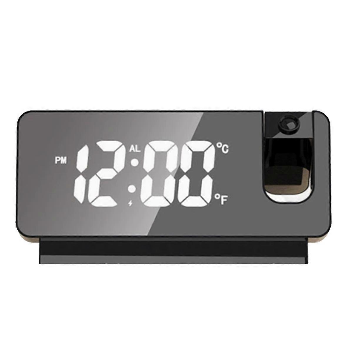 Electronic Clock, LED Large Screen Mirror Alarm Clock, Luminous Temperature and Humidity Projection 