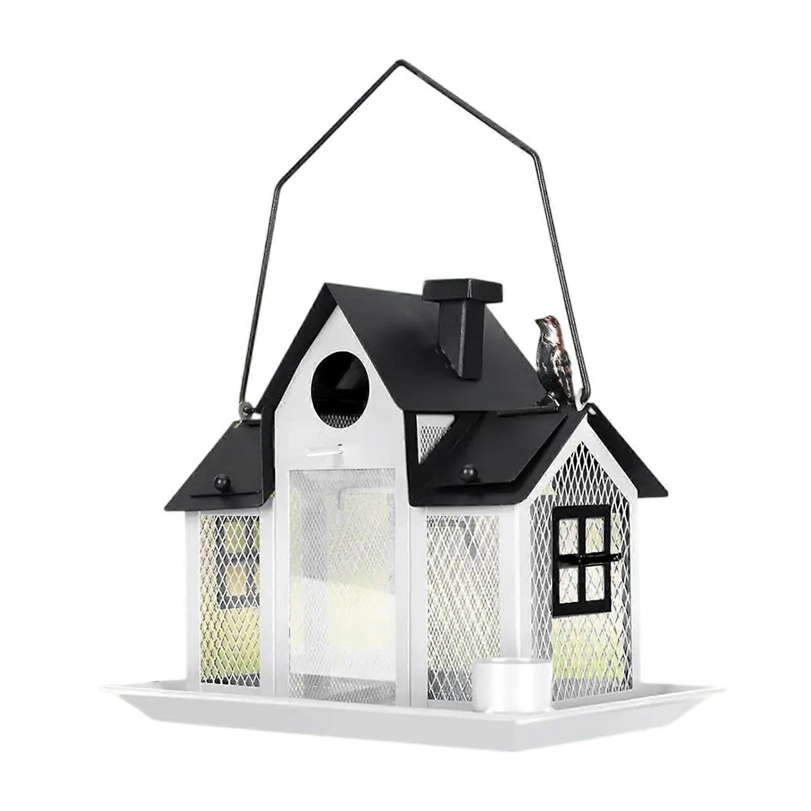 Hanging Bird Feeder for Outside Weatherproof Metal Construction Bird House Feeder for Birdseed Easy Observation Station  White