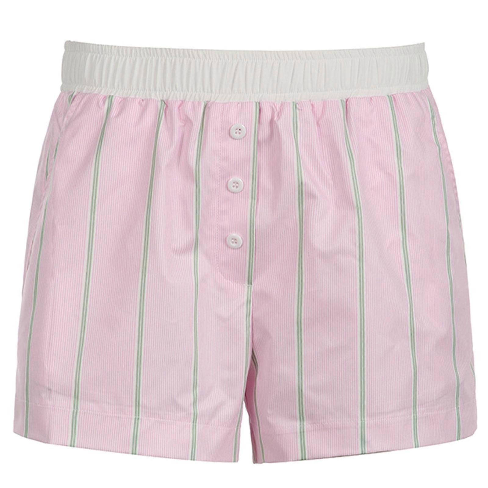 Youthful Striped Casual Shorts With Stylish Buttons Comfortable Elastic Waistband Wide Leg Short Pants For Students  Pink S
