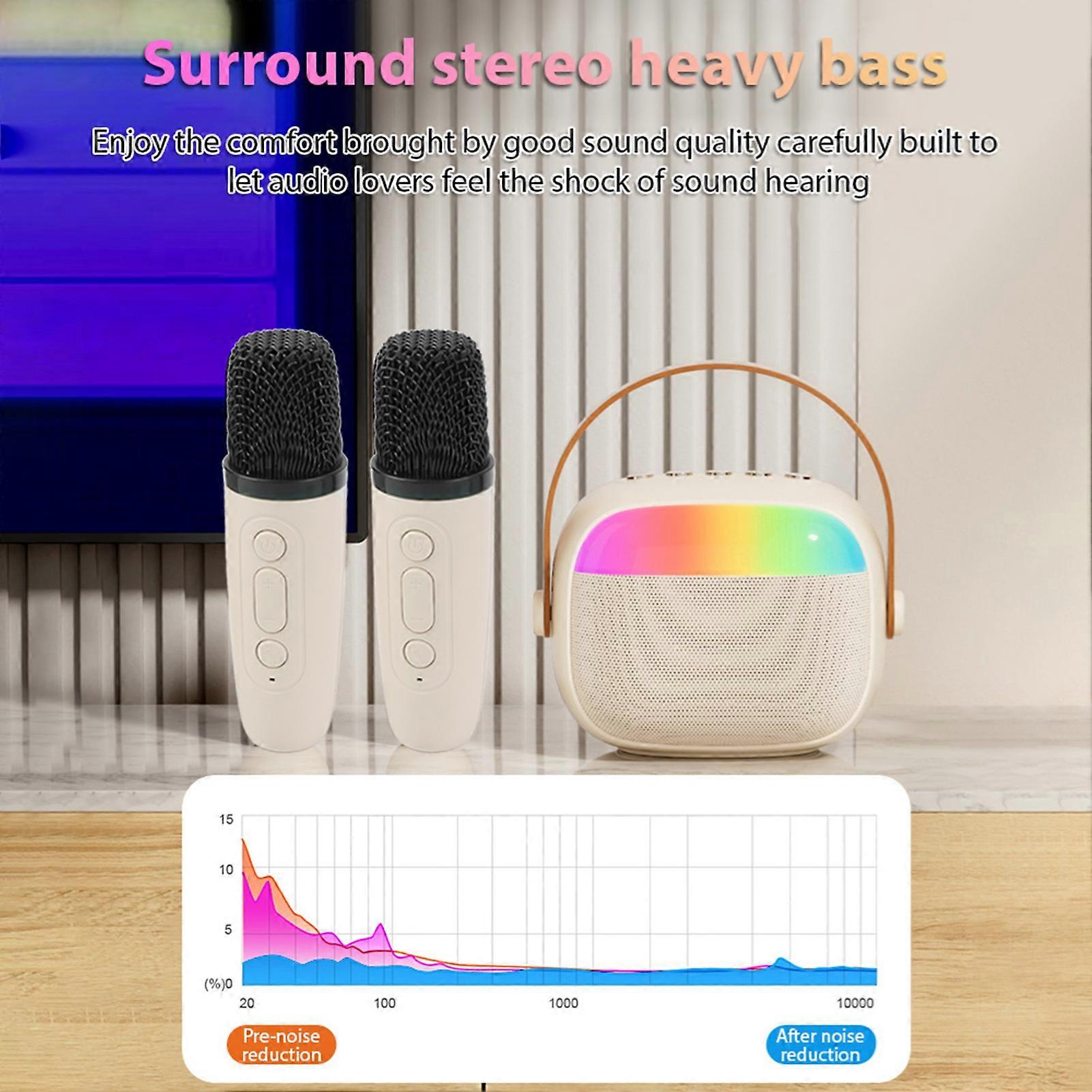 Karaoke Machine Mini Wireless Microphone and Speaker Set with 2 Microphone for Birthday Party Desktop Outdoor Home KTV Set LED Color Light Handheld M