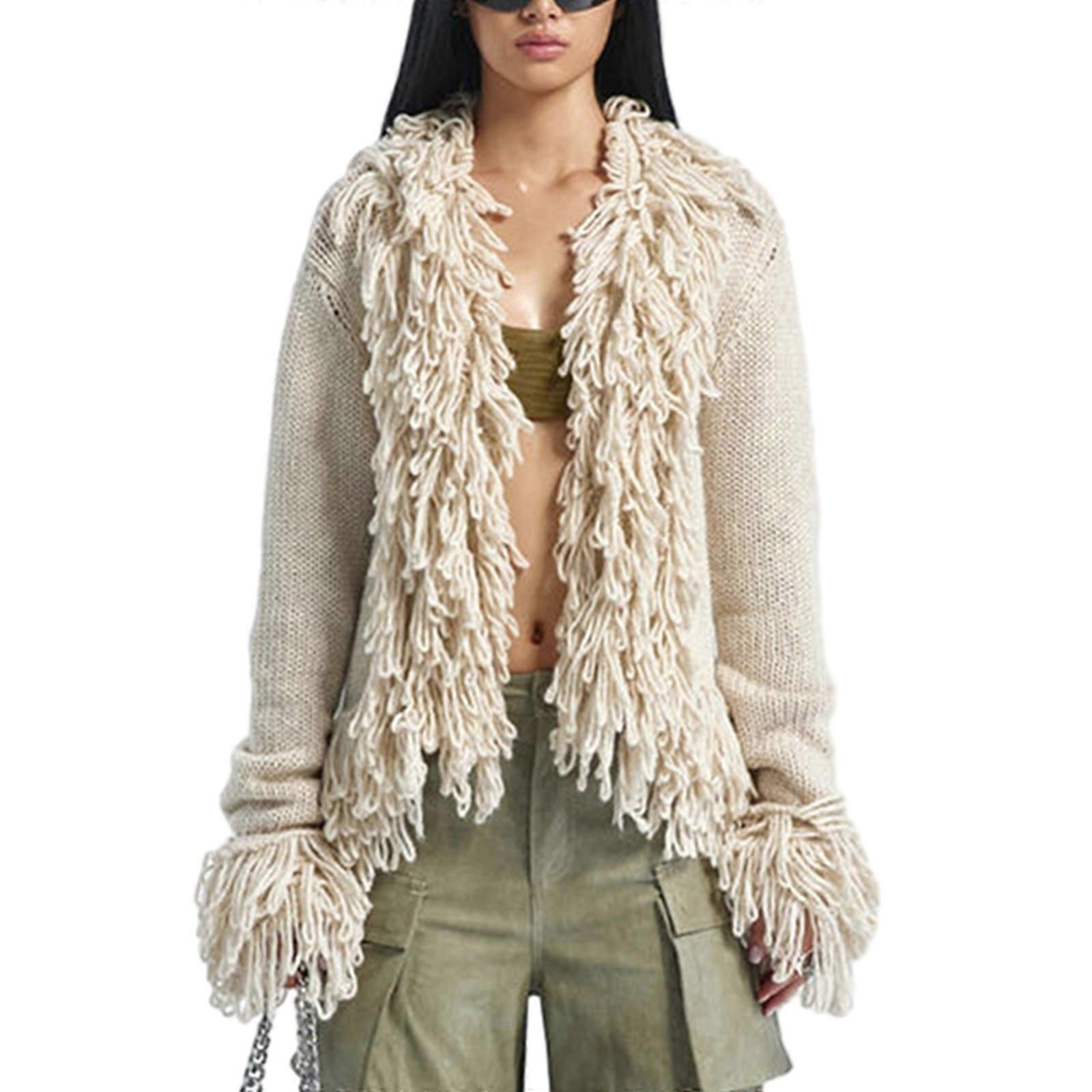 Naisten Rento Löysä Pyöreä kaula-aukko Avoin etu Neuletakit Löysä Neulottu Pitkähihainen Neuletakit Päällysvaatteet Takit Topit Aprikoosi S