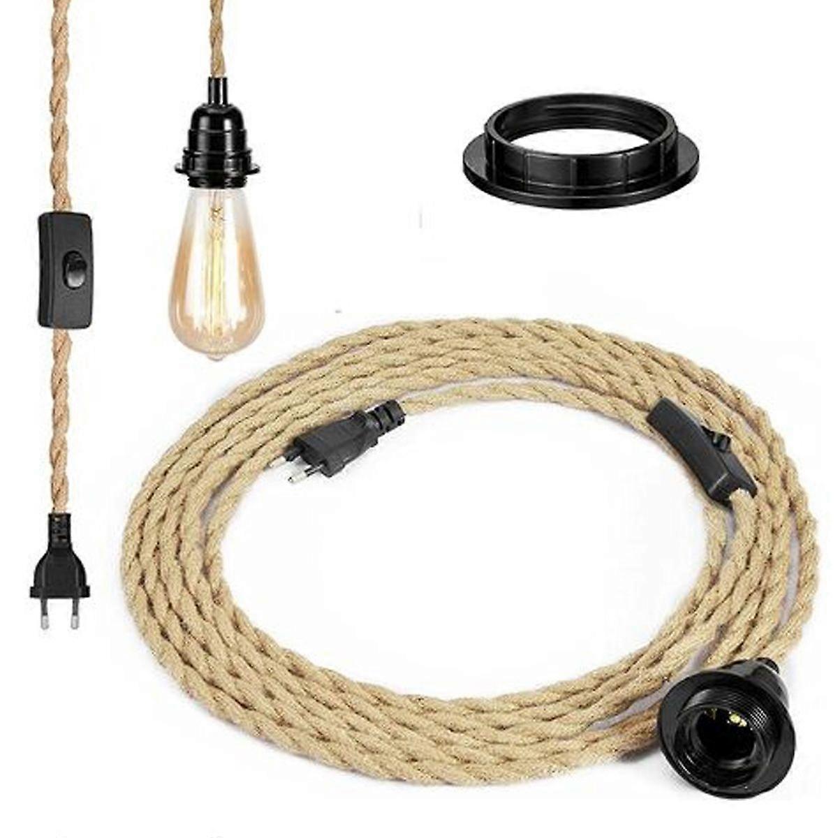 Rope chandelier, retro E27 socket with 4.5 meters electric wire and switch, for rope Suspension lamp (bulb is not included),