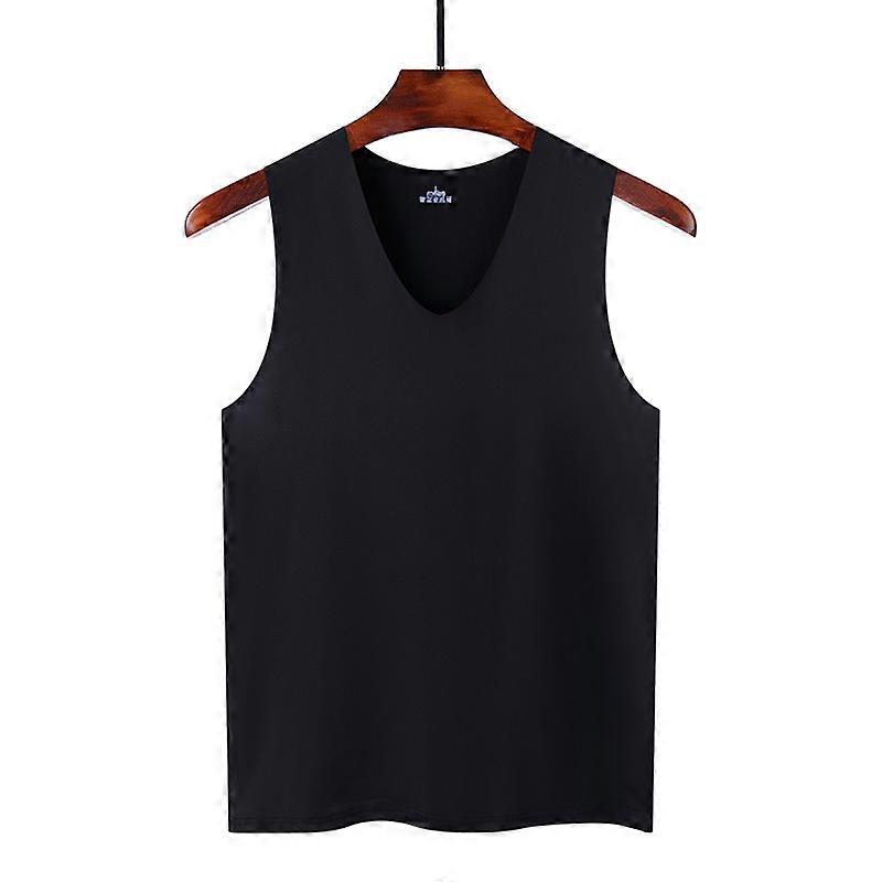 남자 사계절 아이스 실크 원활한 레저 피트니스 슬림 슬리브리스 통기성 V 넥 스포츠 조끼