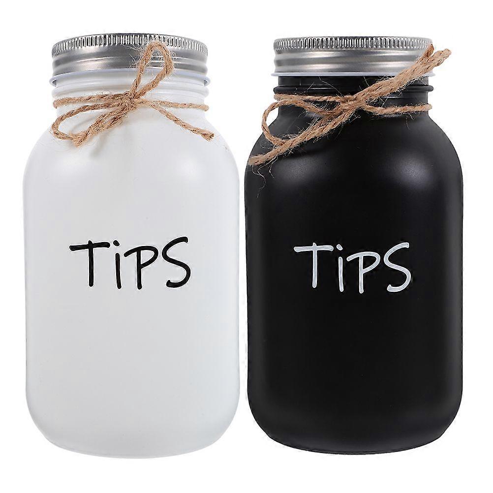 2pcs Glass Mason Jars Tips Storage Jar Money Saving Pot Small Coin Tips Container