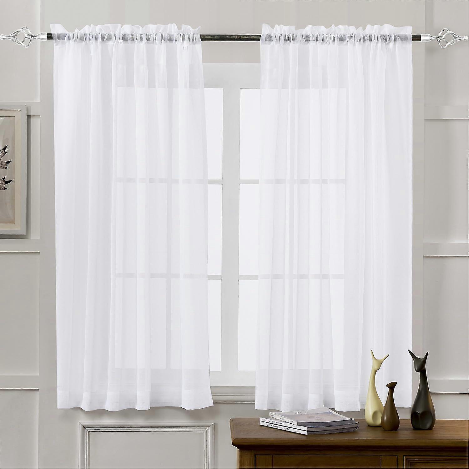 Transparente Curta weiß 63 Zoll Länge, Stab Voile Tasche Curta Wohnzimmer, Schlafzimmer, 2er Set