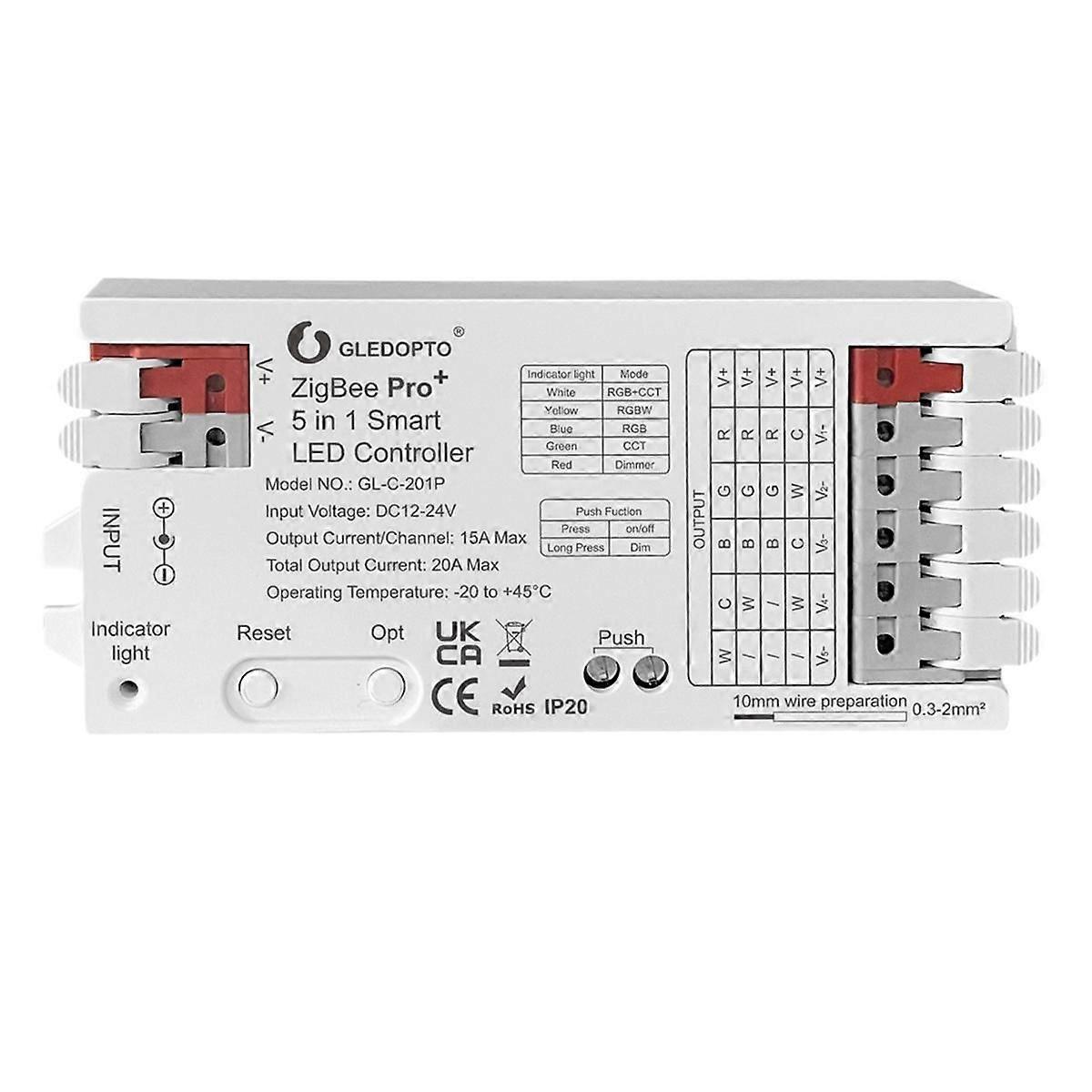 Contrôleur LED ZigBee 3.0 5 en 1, variateur 12 V, 24 V, 20 A, bande lumineuse LED RGB/RGBW/RGBCCT/CCT, compatible avec Alexa et Tuya Smart APP