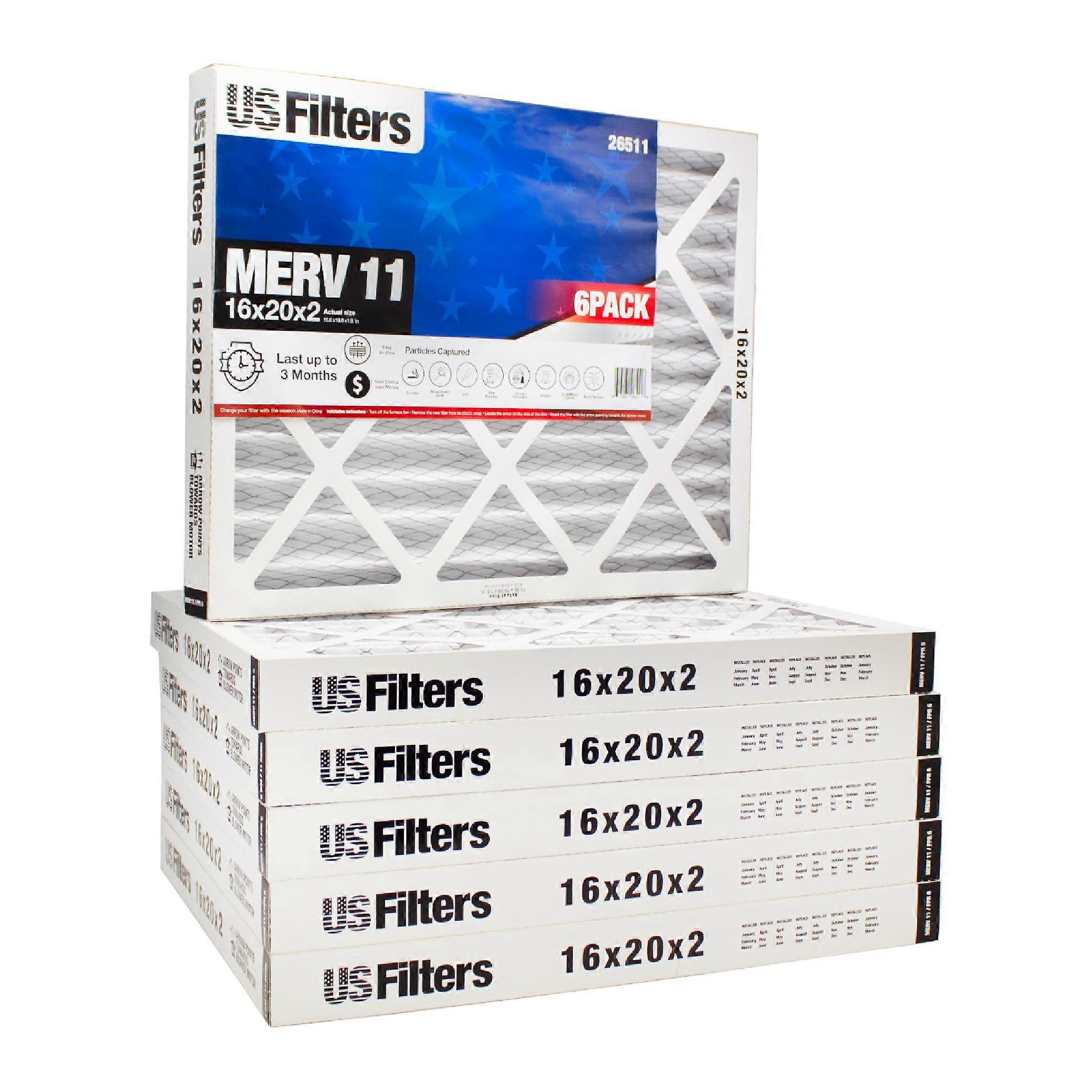 USFilters Air Filter 16 x 20 x 2 MERV 11 (6 PACK) For Residential and Commercial HVAC Systems (Actual Size: 15.50 x 19.50 x 1.75 Inches)