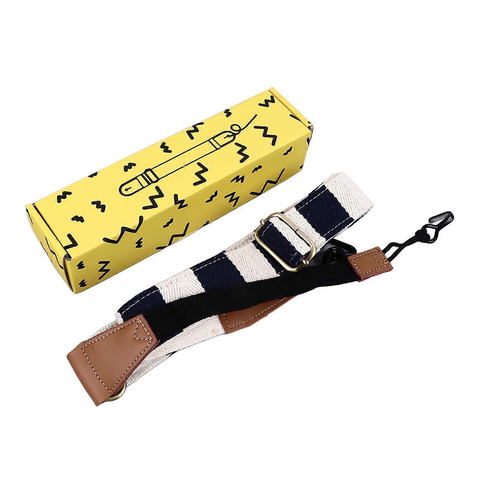 Ukelele Non Drilling Adjustable Cotton Ukulele Belt Double Hook Shoulder Strap for String Instruments Blue Plaid