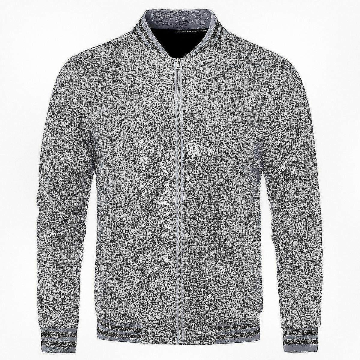 Casual Zipper Party Bomber Jacket for Men with Sequins, Suitable for Various Occasions