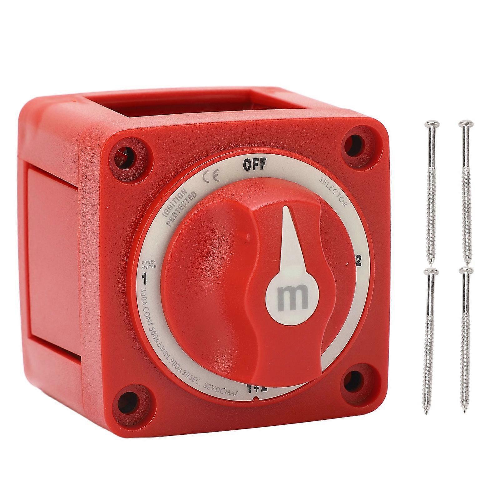 Battery Disconnect Switch 300A DC32V 3 Terminal 4 Position Dual Circuit Cut-Off with Mounting Screws Durable RV Marine Automotiv