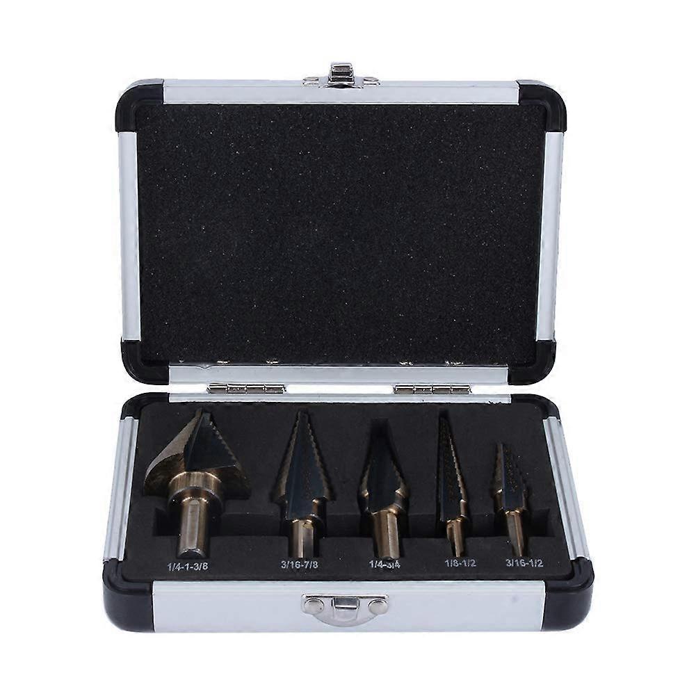 Cobalt Step Drill Bit Set 5 Piece with Case for Metal Wood Plastic Hole Cutting